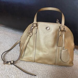 Coach Metallic Gold Dome Satchel with Detachable Crossbody Strap